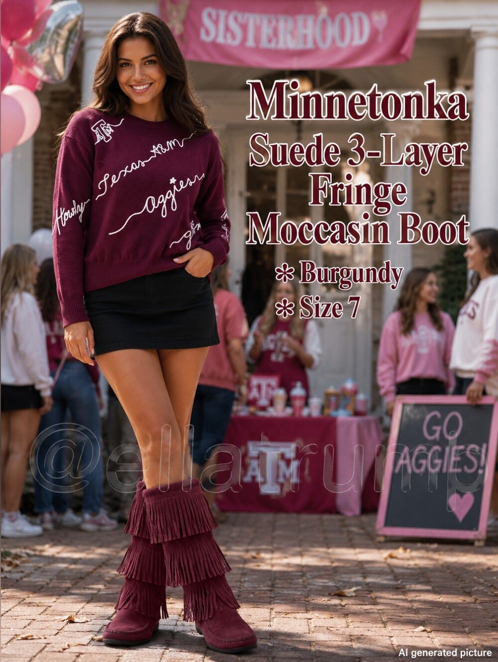 Minnetonka Suede 3-Layer Fringe Moccasin Boot Burgundy Size 7